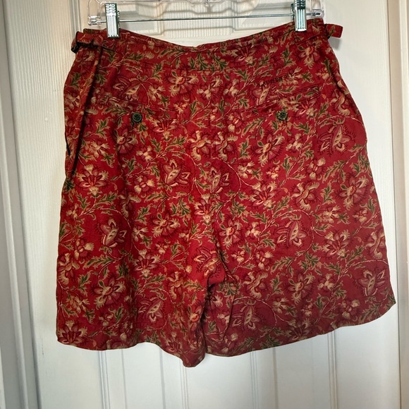 Lauren Ralph Lauren Linen Red High Waist Floral Chino Shorts Zip Front Designer - Picture 5 of 10